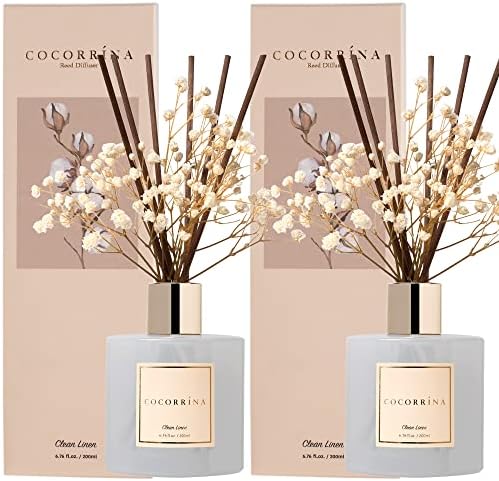 Cocorrína Reed Diffuser Set, 6.7 fl.oz Clean Linen 2 Packs Scented Diffuser with Sticks Home Fragrance Reed Diffuser for Bathroom Shelf Decor - Image 3