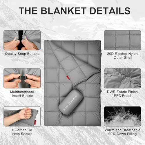Down Camping Blanket - Lightweight, Packable, Warm & Puffy Outdoor Travel Quilt for Sleep, Hiking, Backpacking, Stadium, Festivals, Water-Resistant Sleeping Bag 55"x79" - Image 3