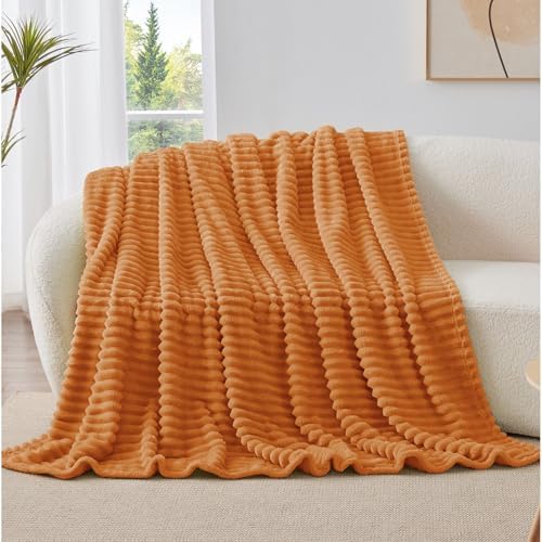 BEDELITE Ribbed Fleece Fall Throw Blanket, Burnt Orange, 50"x60" - Image 6