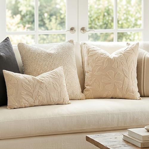 BlissBlush Decorative Lumbar Pillow Cover 12x20, Beige Neutral Accent Velvet Throw Pillowcase for Couch Sofa Living Room, Floral Tufted Rectangular Cushion, Cover Only - Image 7
