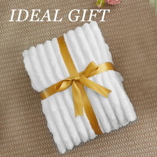 BEDELITE Ribbed Fleece Throw Blanket for Couch, Bright White, 50"x60" - Image 6
