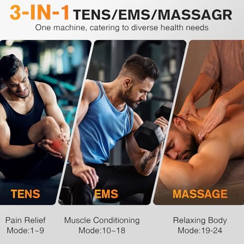 NURSAL TENS Unit Muscle Stimulator for Pain Relief Therapy, 3-in-1 Dual Channel TENS Machine with EVA Travel Case, 24 Modes EMS Muscle Stimulator for Back, Shoulder, Neck, Sciatica - Image 2
