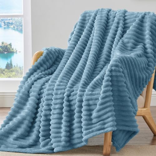 BEDELITE Ribbed Twin Blanket for Couch & Bed,Light Blue, 60"x80" - Image 2