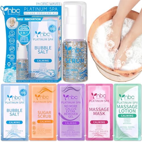 Pedicure Foot Soak Set - Upgraded 6 in 1 Foot Spa, Foot Bath Spa, Pedicure Kit, Foot Soak for Tired & Dry Cracked Feet, Athletes Feet and Calluses (Pacific Waves) by nbcBeautiLab