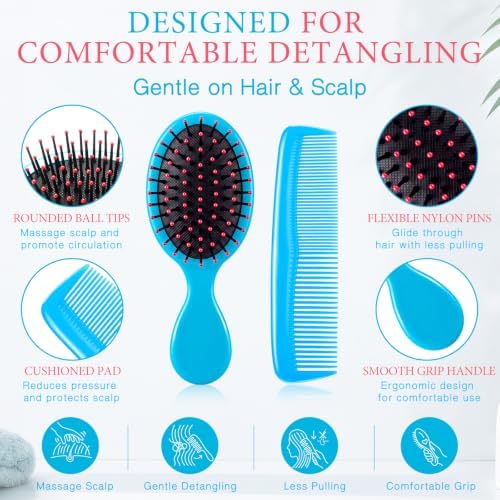Epakh 12 Hair Brush Comb Set Wet Detangling Mini for Travel, Blue - Image 3