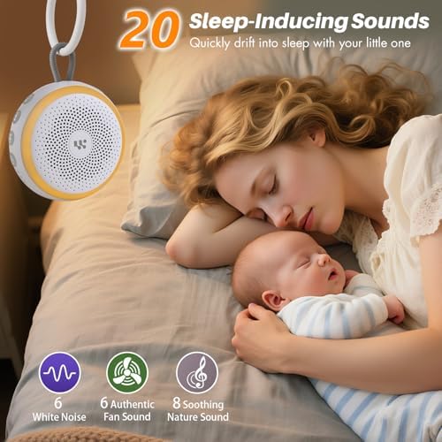 White Noise Machine - Portable Sound Machine for Baby Adult, 20 Non-looping Soothing Sound, Noise Canceling for Sleeping, Sound Therapy for Office Home, Travel, Registry Gift (White) - Image 2