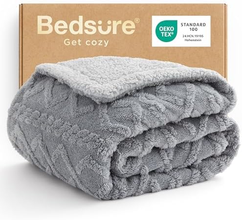 Bedsure Sherpa Fleece Blanket, Cable Jacquard Tufted, Warm, Throw, Grey by Unknown