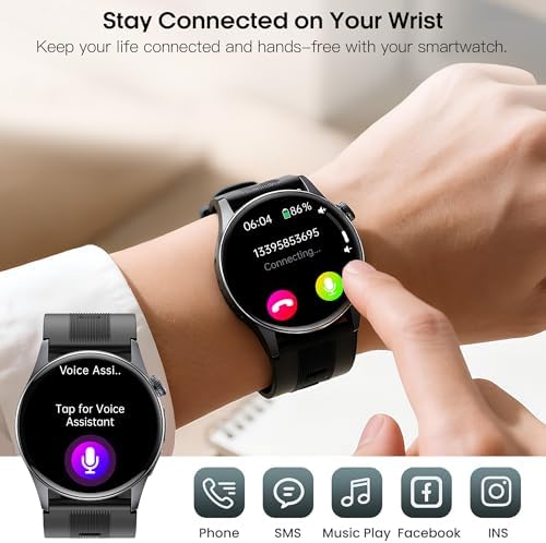 1.56” AMOLED Large Screen Smart Watches for Men Women, Airbag Blood Pressure Monitor Watch with Heart Rate Blood Oxygen Stress Sleep Tracking, SOS, Smart Fitness Watch for Android iPhone (Black) - Image 6