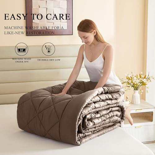 132x120 Alaskan King Comforter, Extra Large King Size Comforter Oversized, All Season Soft Lightweight Quilt Down Alternative Duvet Insert with 8 Corner Tabs(120x132, Brown) - Image 7