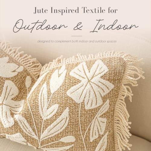 BlissBlush Throw Pillow Cover 20x20 Inch Indoor Outdoor, Jute-Look Floral Tufted Decorative Accent Pillow Case for Patio Sofa Couch Living Room, Cover Only - Image 2