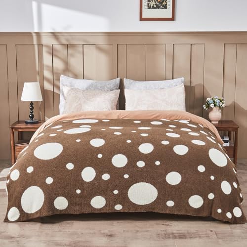 CozeCube Reversible Knit Throw Blanket, Brown White Polka Dot, 60"x80" - Image 5
