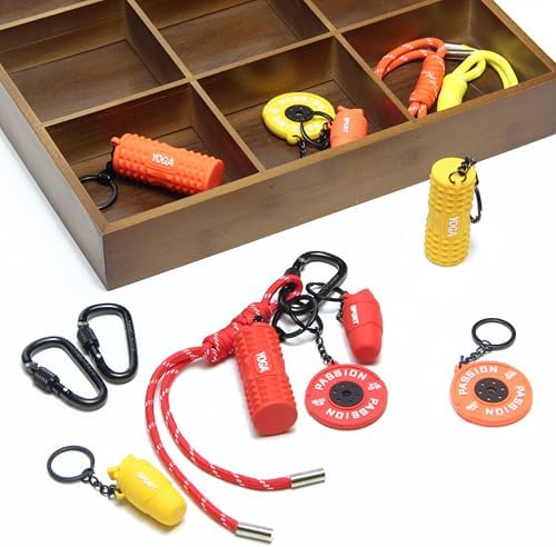 15PCS Fitness Yoga Keychain Set, Gym Accessories with Weight Plate Bottle Large Foam Roller Loops Clips for Keys Bags - Image 3