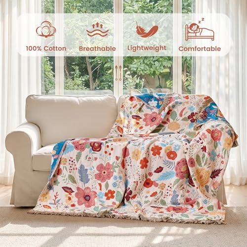 MSGKV Boho Throw Blanket 50"x60" Summer Cotton Floral Blanket for Couch - Image 2