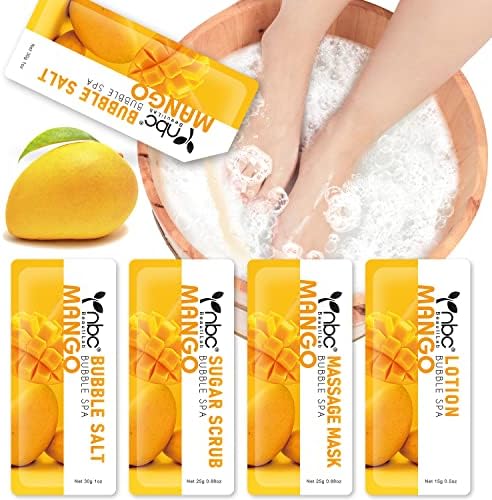 Pedicure Kit Foot Soak Set: Bubble Salt, Sugar Scrub, Massage Mask, Massage Lotion in a Box, 4 Step Foot Spa Kit for Dry Feet,Tired Feet （1 Set Mango) by nbcBeautiLab