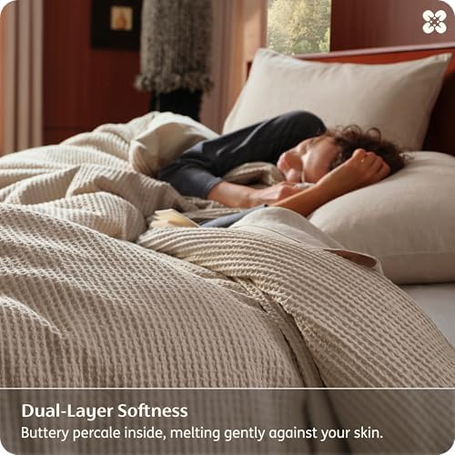 Bedsure PureWoven Cotton Waffle Weave Duvet Cover, Khaki, Duvet Cover Only - Image 4