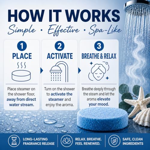Dermasuri Shower Steamers Aromatherapy, Coastal Calm Shower Tablets - Image 3
