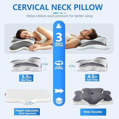 Cervical Neck Pillow for Neck Pain Relief & Side Sleeper | Ergo Pillow for Sleep Apnea, Neck Pain, and Snoring Relief | Orthopedic Memory Foam with Ergonomic Neck Support, Gray, Large - Image 2
