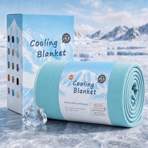Topcee Cooling Blanket (90"x90"Queen Size) for Night Sweats Absorbs Heat to Keep Adults Cool on Warm Nights, Q-Max 0.5 Cooling Blankets for Hot Sleepers, Ultra-Cool Lightweight Blanket for Bed by Topcee%E2%80%94ForYourGoodSleep