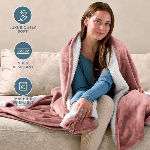 Bare Home Sherpa Fleece Blanket (Full/Queen, Dusty Rose) - Image 3