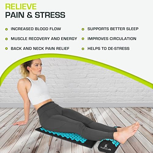 ProsourceFit Acupressure Mat and Pillow Set for Back/Neck Pain Relief and Muscle Relaxation, Large - Black/Aqua - Image 4