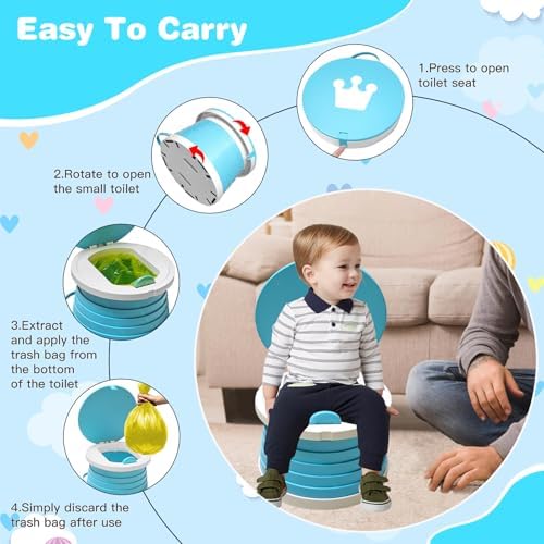Portable Potty for Toddlers, Foldable Travel Potty with 5-Second Fold, Splash-Proof, Standalone Emergency Toilet with 3 Roll Waste Bags, Road Trips, Camping, Car, Outdoor (Blue) - Image 5