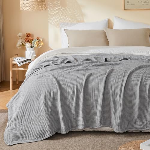 EMME Cotton Muslin Twin XL Blanket Breathable Gauze Soft Lightweight Blankets Adults Gifts for Women (Heather Grey, 66"x90") - Image 6