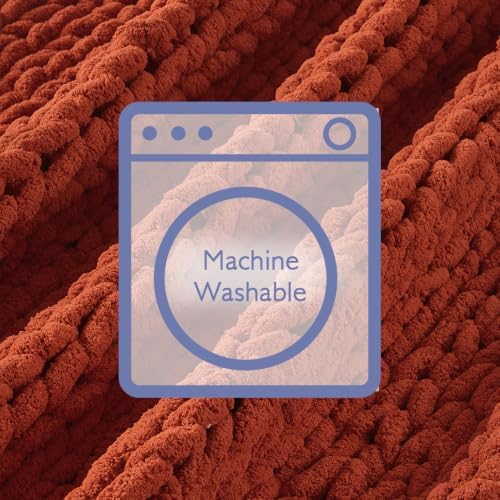Bigacogo Chunky Knit Throw Blanket for Couch, 51x63 inches, Rust Red - Image 7