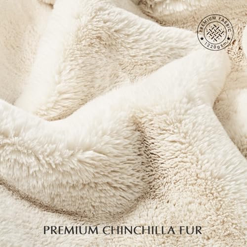 EVERGRACEHOME Faux Chinchilla Fur Throw Blanket, 72"x90", Arctic White - Image 3
