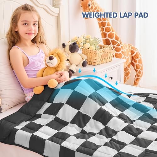 yescool Black Checkered Weighted Blanket 10 Pounds Plaid Weighted Throw Blanket, Twin Heavy Blanket, Tartan Bed Blanket Gifts for 80-110lbs, 40"x60" - Image 2