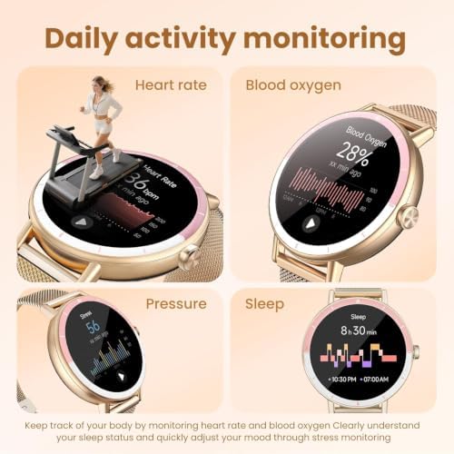 KEEPONFIT Smart Watches for Women Android/iPhone, IP68 Waterproof Fitness Tracker with Bluetooth Calls(Answer&Make), Activity Pedometer/Heart Rate/SpO2 Monitor/100+ Sports Model（Pink&Black） - Image 3
