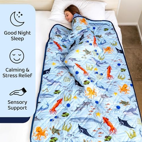 Aricove Weighted Blanket Kids, 7 lb, 40x60 inches, Small Twin Size, Soft Cotton, Machine Washable, Blue/Ocean Animals - Image 2