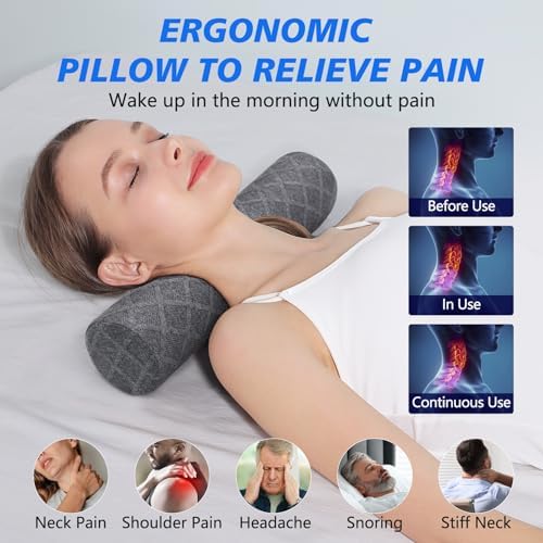Cozyhealth Cervical Roll Pillow, Medium Soft Memory Foam Neck Round Pillow Cylinder Bolster Pillow for Sleeping, Round Neck Support for Bed, Legs, Back and Yoga (Grey, Medium - 3.9" H) - Image 3