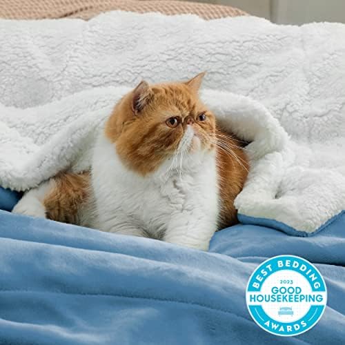 Bedsure GentleSoft Sherpa Fleece Throw Blanket for Couch, Non-Heated, Thick and Warm Throw for Women and Men, Soft Fuzzy Plush Blanket for Winter, Washed Blue, 50x60 Inches - Image 2