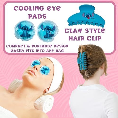 Disney Stitch Beauty Accessories Set with Cooling Eye Mask Gel Eye Pads Fluffy Skincare Headband Hair Claw Clip Relaxing Beauty Gifts for Women (Blue) - Image 6