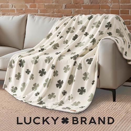 Lucky Brand 50" x 70" Plush Throw Blanket, Clover Toss Ivory Blanket for Sofa or Bed - Image 4