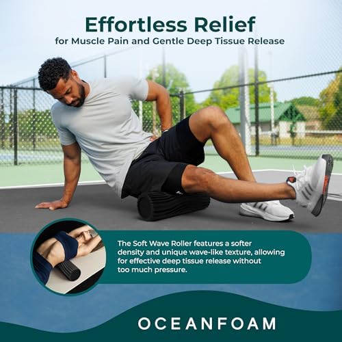 Oceanfoam Soft Tidal Roller (Black) - Low Density Foam Roller for Physical Therapy, Back Pain, Excercise & Stretching - Wave Textured - Yoga, Athletics, & Wellness - Full Size, 20" x 5" - Image 6