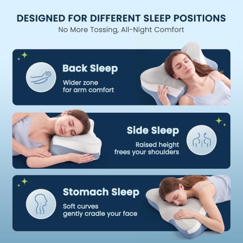 Sweetcrispy Queen Cervical Pillow for Neck and Shoulder - Ergonomic Memory Foam Pillows, Contour Side Sleeper for Adults, Cooling Orthopedic Neck Support for Back Stomach Sleepers, Grey & Blue - Image 4