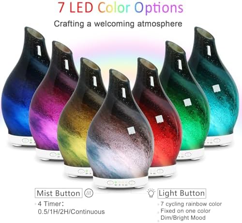 Essential Oil Diffuser 120ML Glass Aromatherapy Diffuser with 4 Timer Settings & 7 Color Changing Lights, Auto Shut-Off, Ultra Quiet Oil Diffuser for Home, Office, Yoga, Spa - Image 2