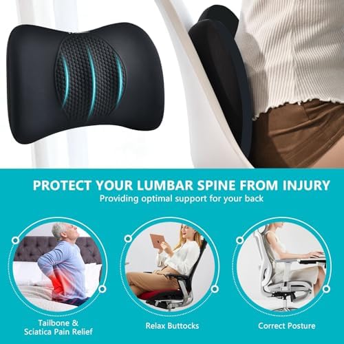 FLORICH Car Seat Cushion and Back Support for Office Chair Memory Foam Chair Cushions Pressure Relief Seat Pads with Gel Massage Point Lumbar Support (Light Black) - Image 7