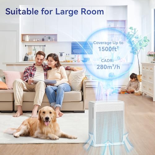 YARIKI Air Purifiers for Home Pets Covers Up to 1500 Sq Ft,H13 Hepa Filter with Washable Pre-Filter,Pet Hair Dander Smoke Air Cleaner,22 dB Quiet Sleep for Living Room Bedroom Kitchen,P280 (White) - Image 2