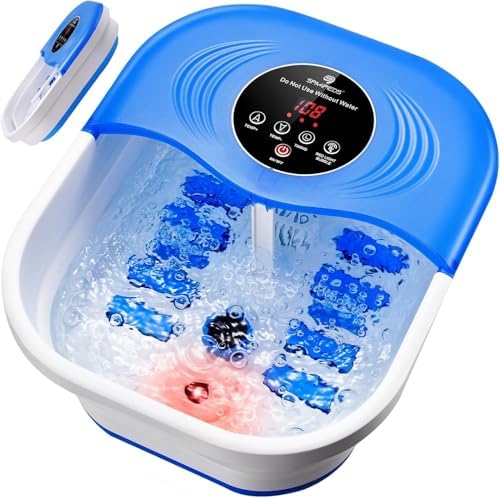 SPA4PIEDS Collapsible Heated Foot Spa Bath with Bubble, Foot Soaking Tub Featuring 8 Shiatsu Rollers, Pumice Stone and Built-in Timer for Mom, Dad and Foot Relaxation (Blue) by Spa4pieds