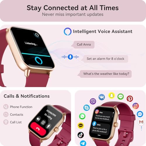 Gydom Smart Watch for Women Android & iPhone, Alexa Built-in, 1.8" Smartwatch with Heart Rate/SpO2/Sleep Monitor, IP68 Waterproof Activity Fitness Tracker, 101+ Sports Mode, Red - Image 3