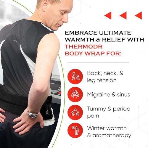 Microwavable Heating Pad for Neck, Back, & Shoulders - Heating Bean Bag Microwavable Pillow w/Elasticated Strap - Wheat & Unscented Heating Pad Wrap - ThermoDR, Black - Image 2