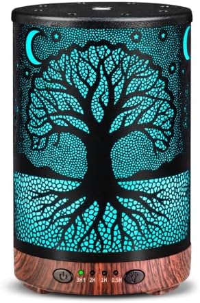 Essential Oil Diffuser, 120 ml Aromatherapy Diffuser with 7 Color Lights, Auto Shut-Off and 4 Timer Settings, Ultrasonic Cool Mist Diffuser for Home Room Office (Moonlit Tree) by JOYOLO