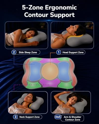 Cervical Neck Pillow for Sleeping, Memory Foam Pillows, Grey - Image 4