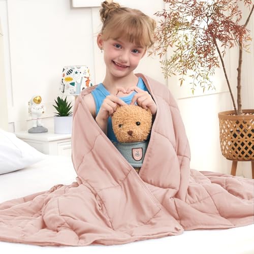 Weighted Blanket 5lbs, 36"x48", Cooling Heavy Throw Blanket for 20-40lbs, Microfiber Soft Big Blankets Weighted Comforter, Pink by BETU