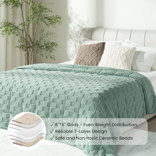 Drewin Adult Weighted Blankets 20lbs, Cozy Fluffy Jacquard Checkered Sherpa Weighted Blankets Queen Size 60 x 80 inches, Soft Winter Heavy Blanket for Couch Bed, Ceramic Beads, Sage Green - Image 4