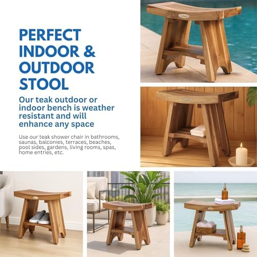 EcoDecors 18" Teak Shower Bench with Teak Cleaner, Oil & Wood Sealer - Image 5