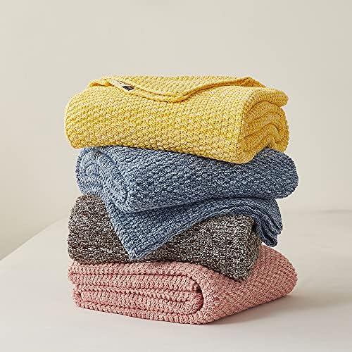 Longhui bedding 100% Cotton Knitted Throw Blanket – Yellow, Soft & Cozy, Machine Washable, 60"x80" – Perfect for Living Room, Couch, Sofa, Bed or Travel - Image 5