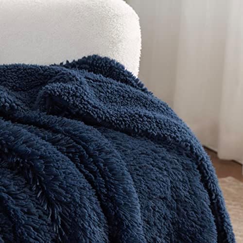 Bedsure Faux Fur Fluffy Sherpa Throw Blanket Couch Twin Navy Blue 60"x80" - Image 4